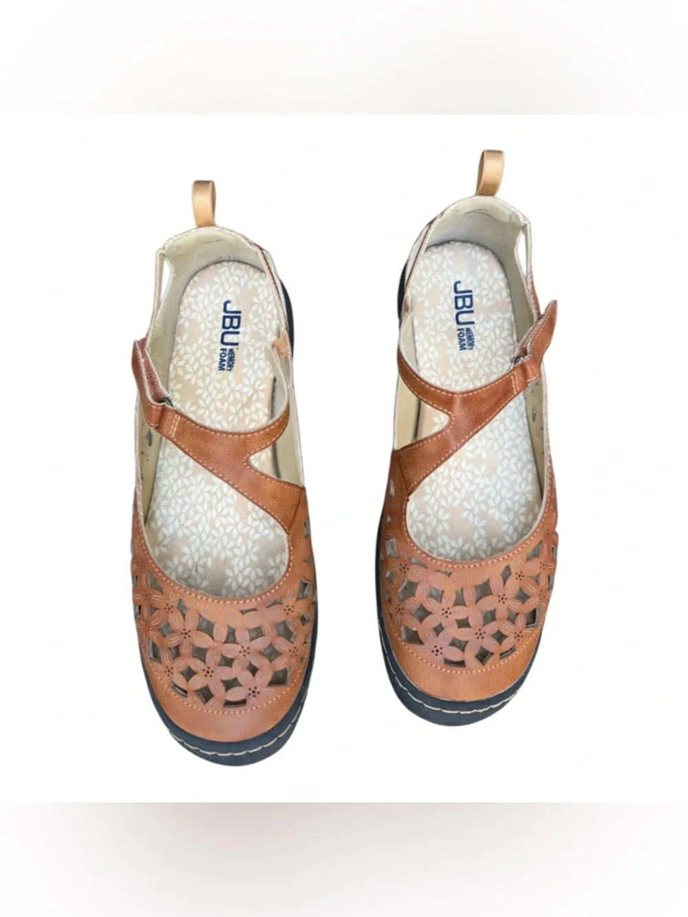 JBU Jambu Women’s 9 1/2 Bellerose Brown Floral Cutout Memory Foam Comfort Shoes